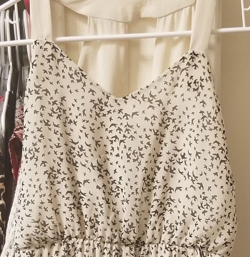 Final Touch Cream and Black Bird Pattern Tank Top
